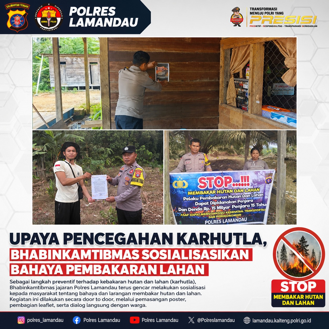 Upaya Pencegahan Karhutla, Bhabinkamtibmas Sosialisasikan Bahaya Pembakaran Lahan