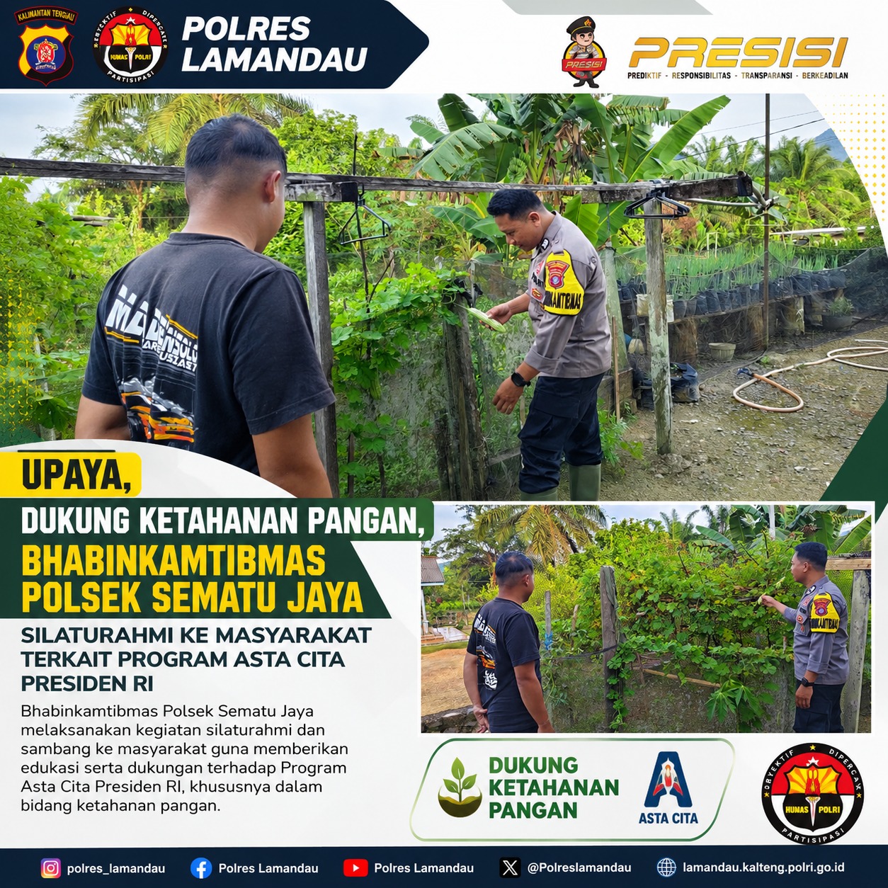 Dukung Ketahanan Pangan, Bhabinkamtibmas Polsek Sematu Jaya Silaturahmi ke masyarakat terkait Program Asta Cita Presiden RI