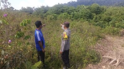 Bhabinkamtibmas Cek Lokasi Lahan Penanaman Jagung dalam program ketahanan pangan