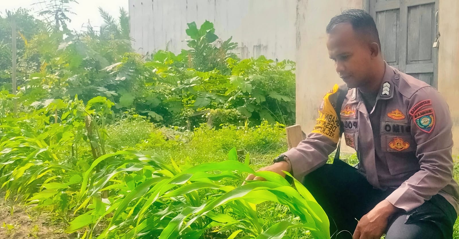 Dalam Rangka Mendukung Program Pemerintah, Bhabinkamtibmas Desa Tumbang Bulan Polsek Mendawai Cek Lokasi Pemanfaatan Lahan Pekarangan Warga