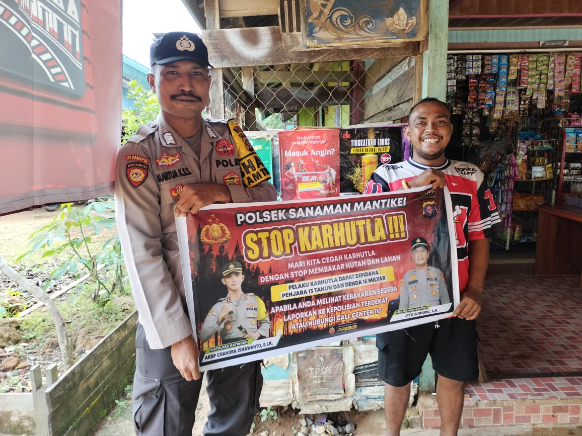 Bhabinkamtibmas Desa Tumbang Jala Sosialisasi imbauan tentang Karhutla