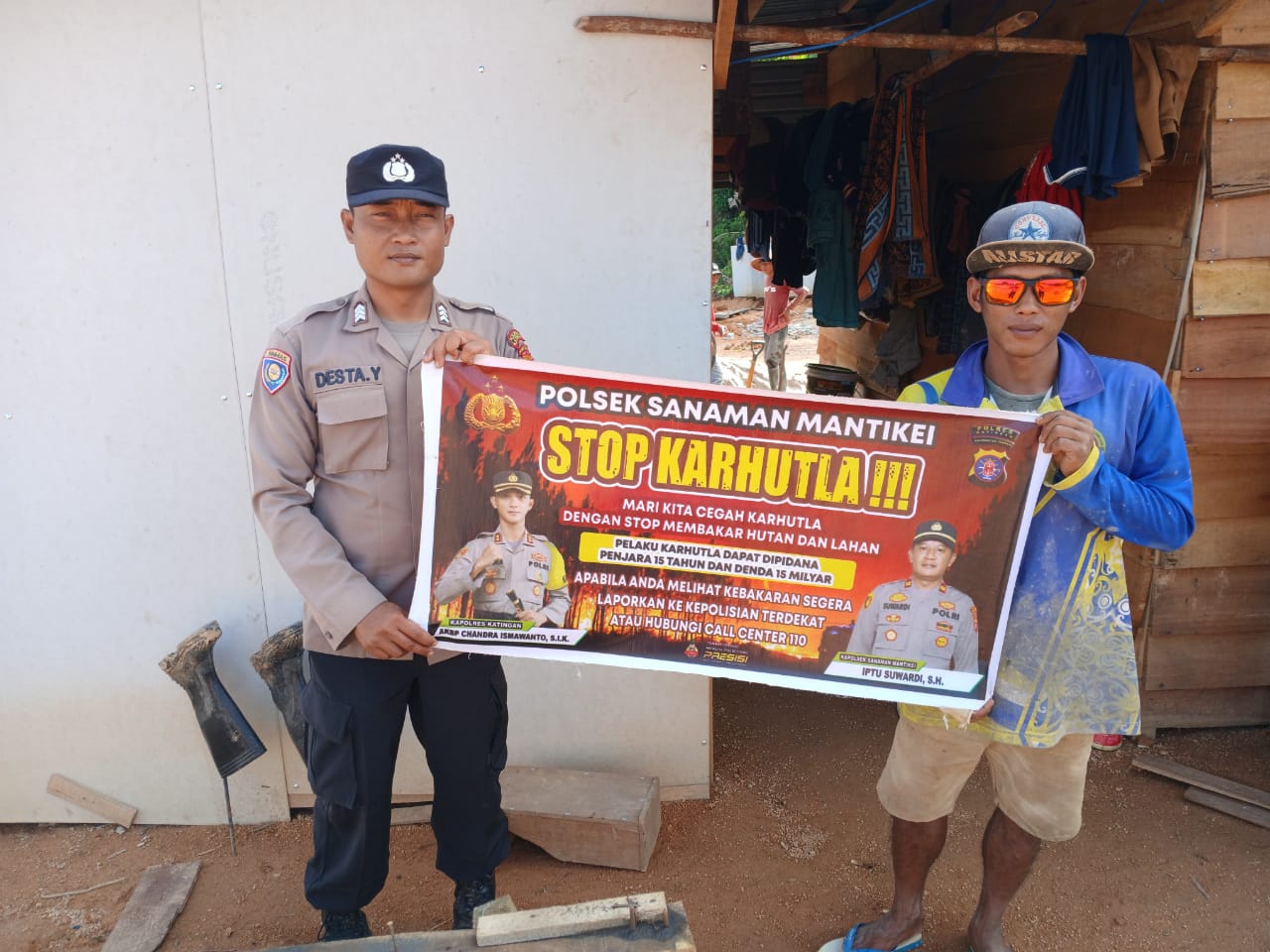 Bhabinkamtibmas Desa kamanto Sosialisasi imbauan tentang Karhutla