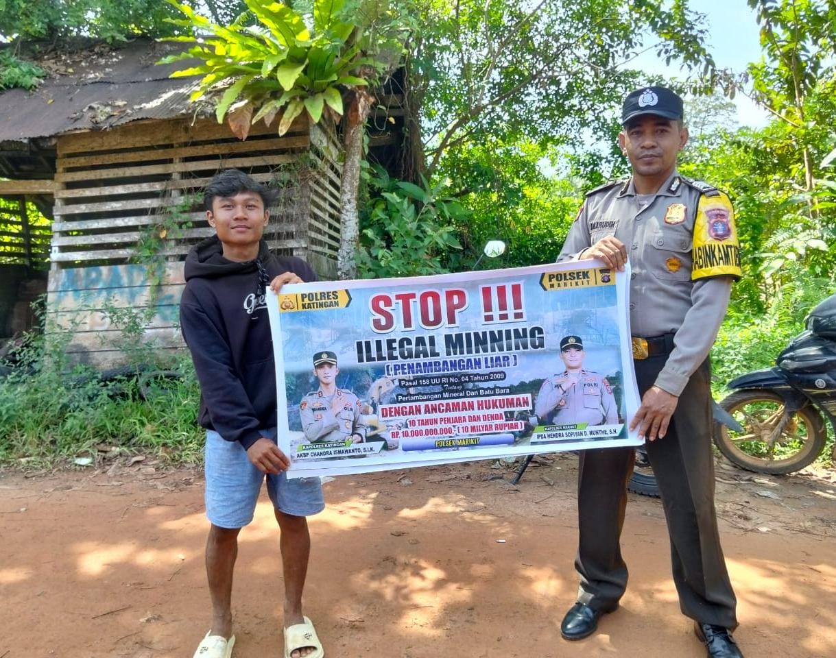 Bhabinkamtibmas Sambangi dan Sosialisasi Ilegal Mining Kepada masyarakat di Desa Tumbang Hiran.