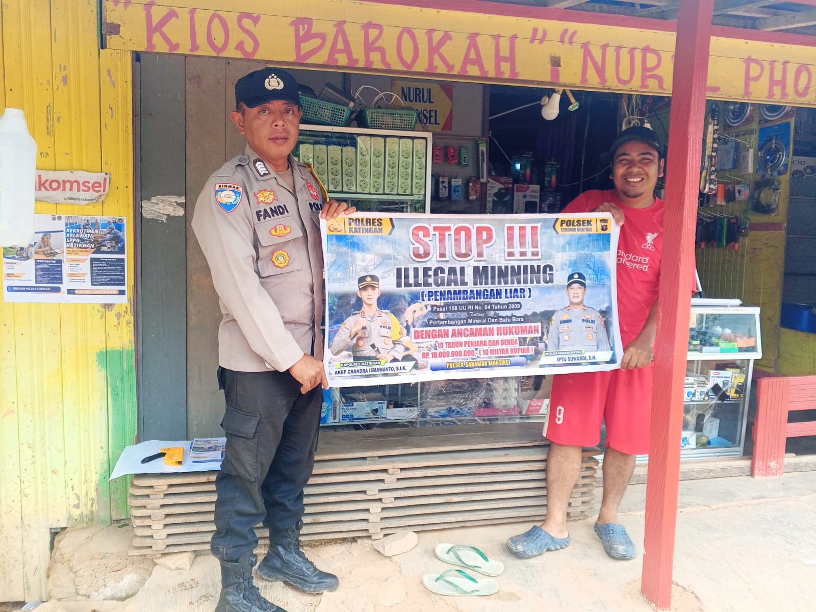 Bhabinkamtibmas Rantau Bangkiang Sosialisasi tentang larangan Ilegal Mining.