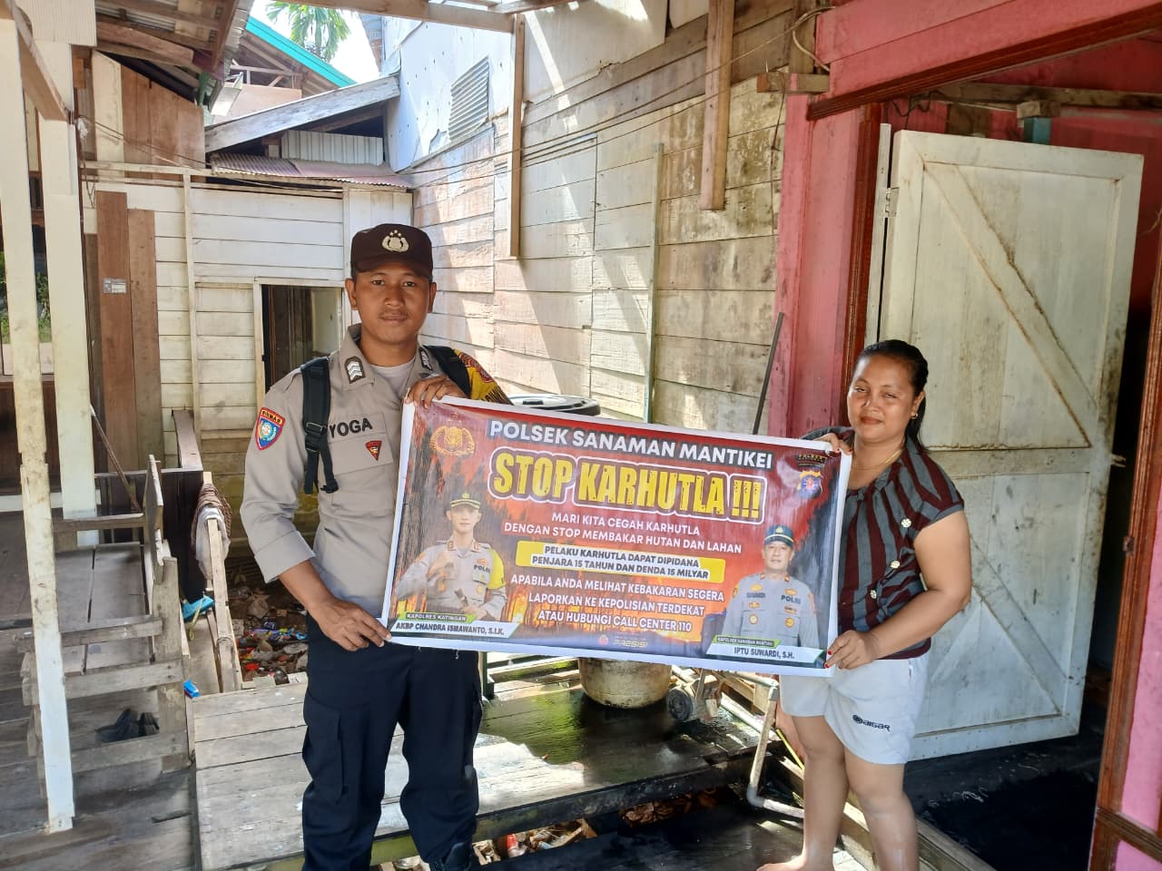 Bhabinkamtibmas Desa Tumbang Kaman Sosialisasi imbauan tentang Karhutla