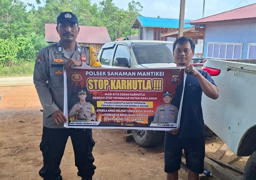 Bhabinkamtibmas Desa Tumbang Jala Sosialisasi imbauan tentang Karhutla