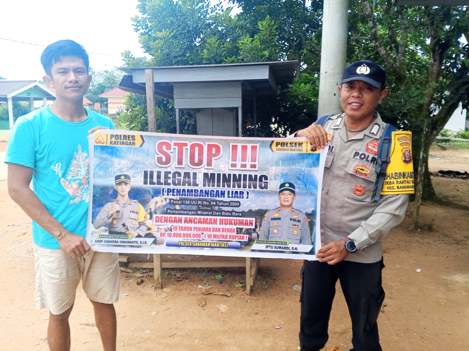 Bhabinkamtibmas Rantau Bangkiang Sosialisasi tentang larangan Ilegal Mining.