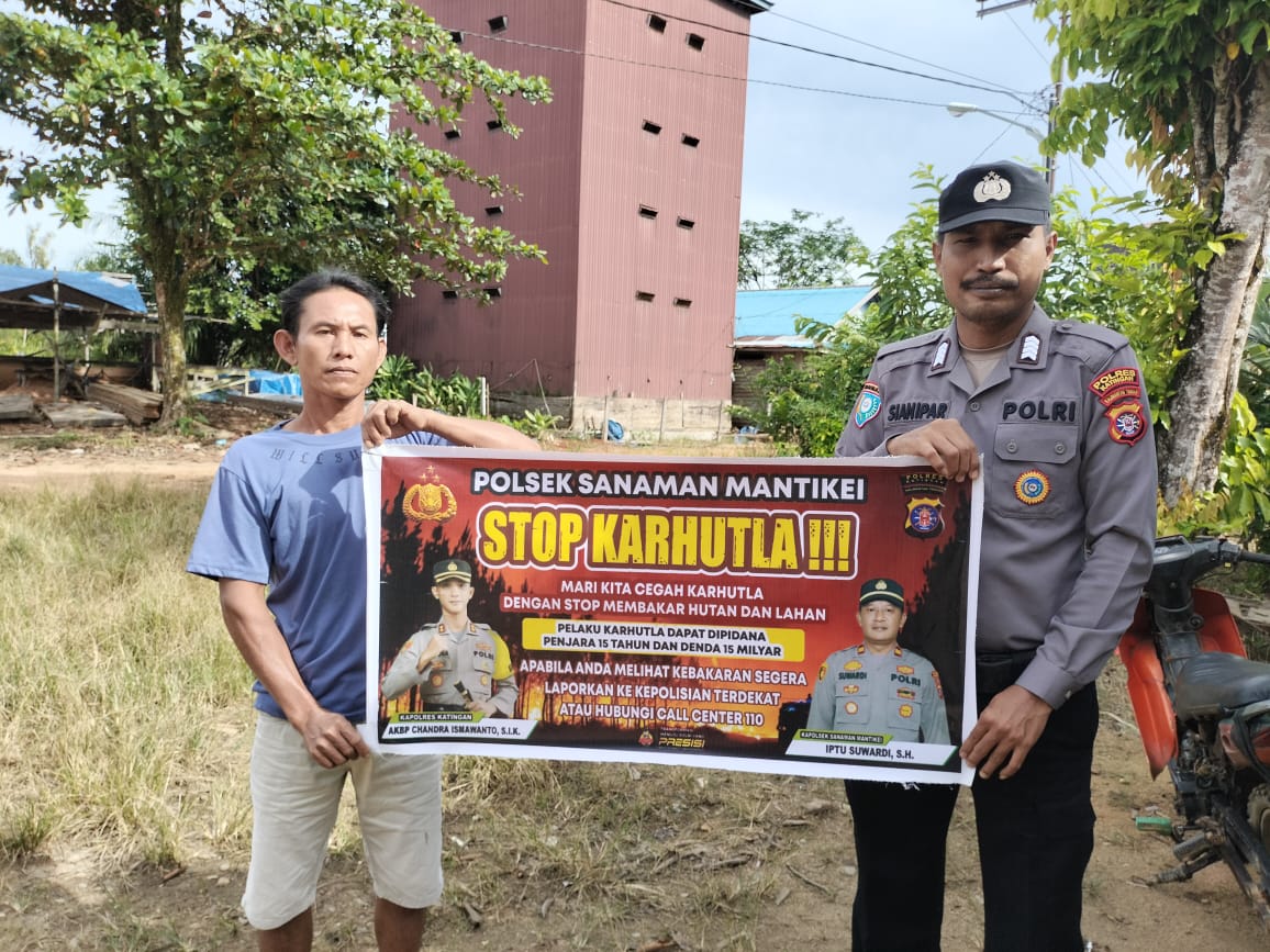 Bhabinkamtibmas Desa Tumbang Jala Sosialisasi imbauan tentang Karhutla