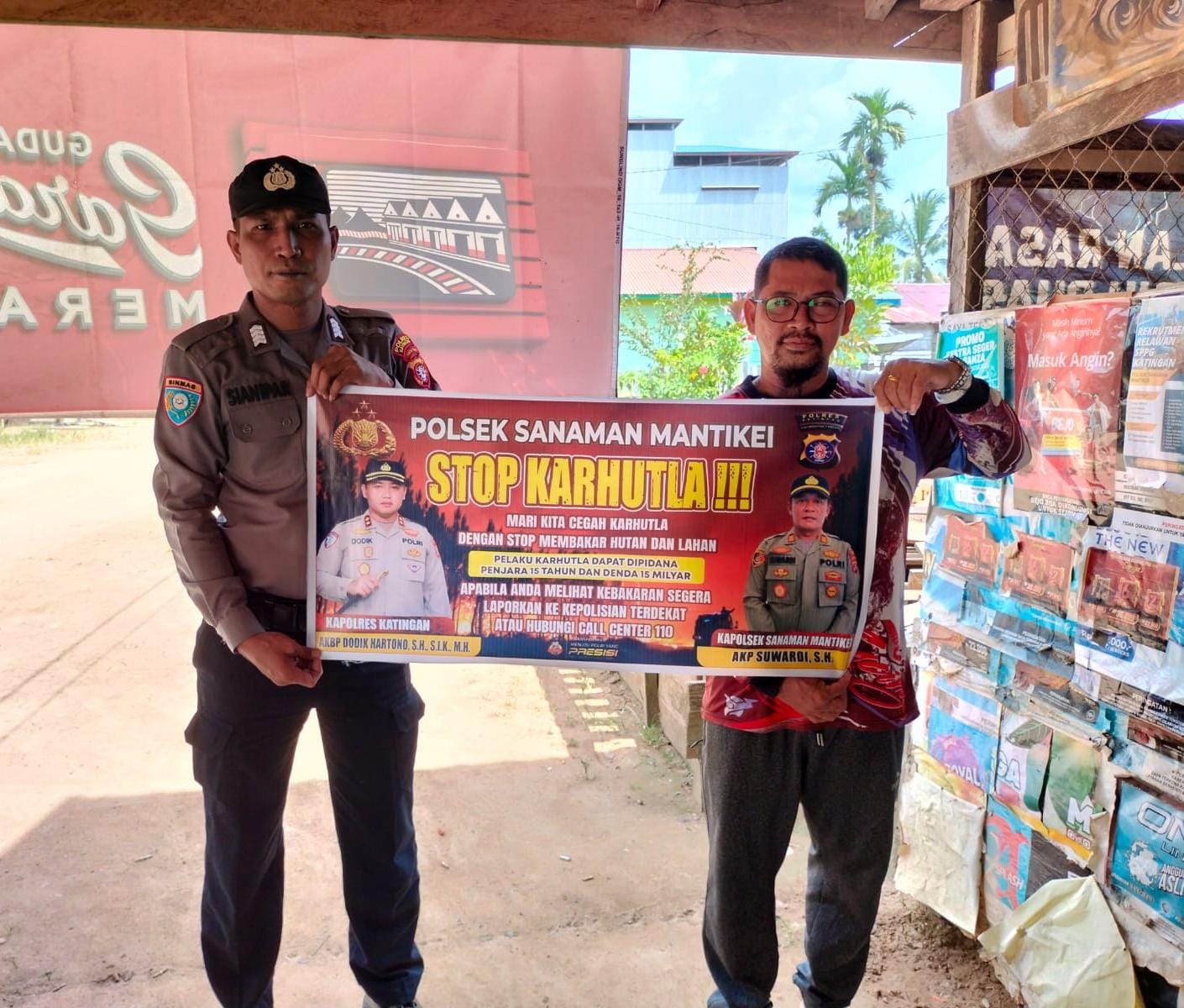 Bhabinkamtibmas Desa kamanto Sosialisasi imbauan tentang Karhutla