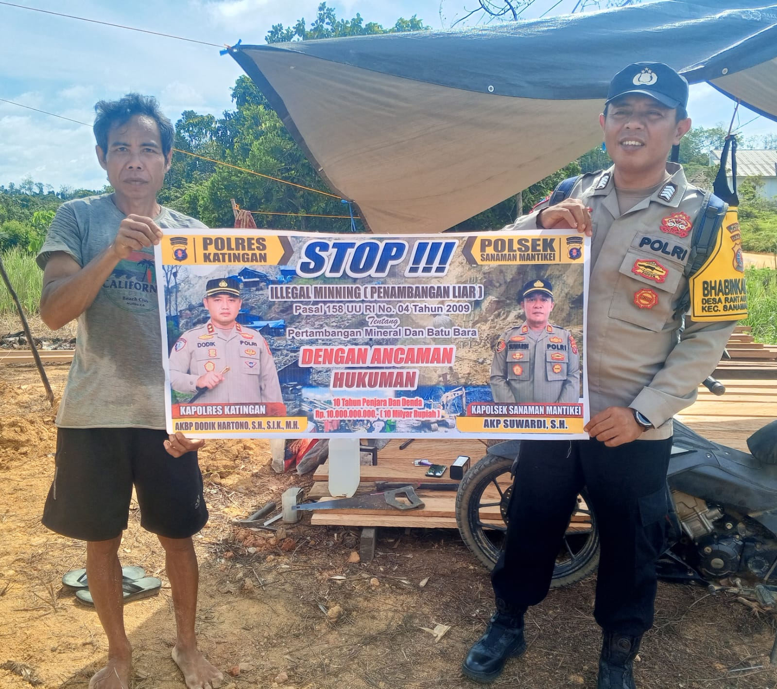 Bhabinkamtibmas Desa Bangkiang Sosialisasi tentang larangan Illegal Mining.