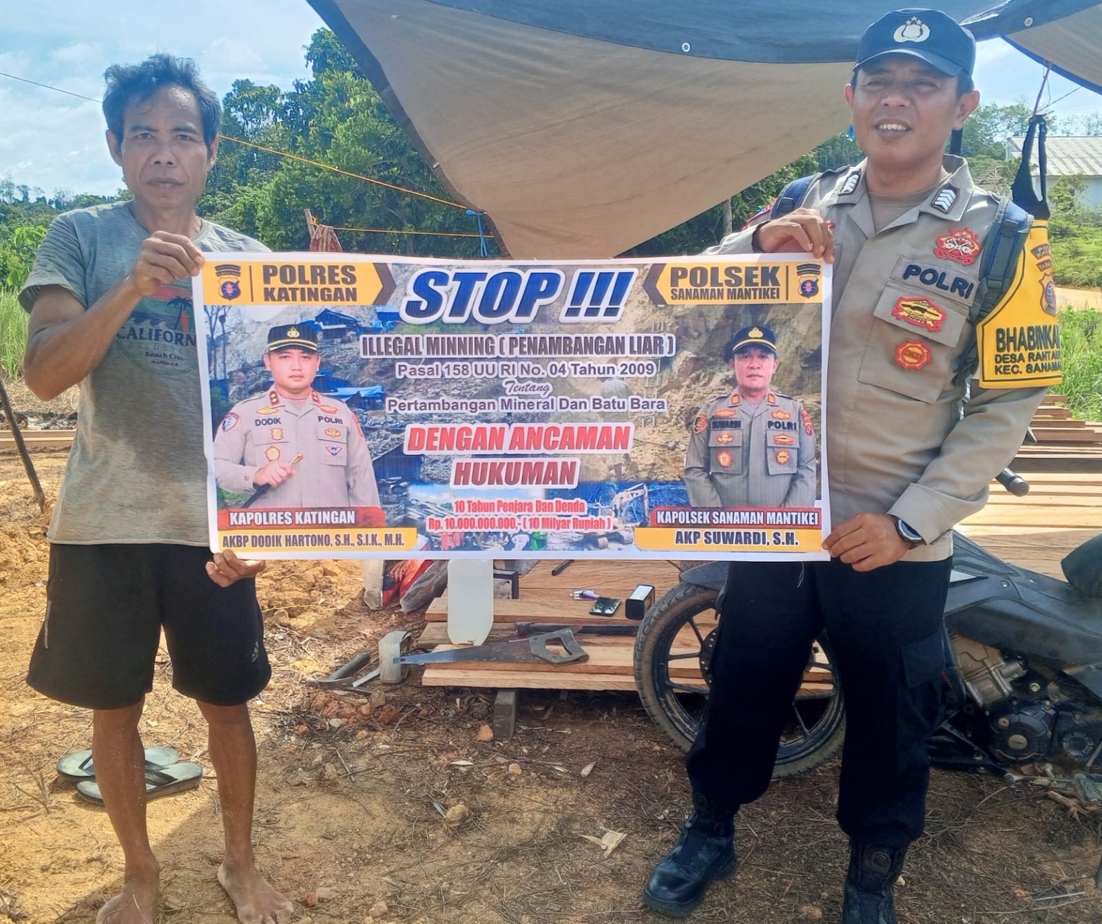 Bhabinkamtibmas Desa Bangkiang Sosialisasi tentang larangan Illegal Mining.