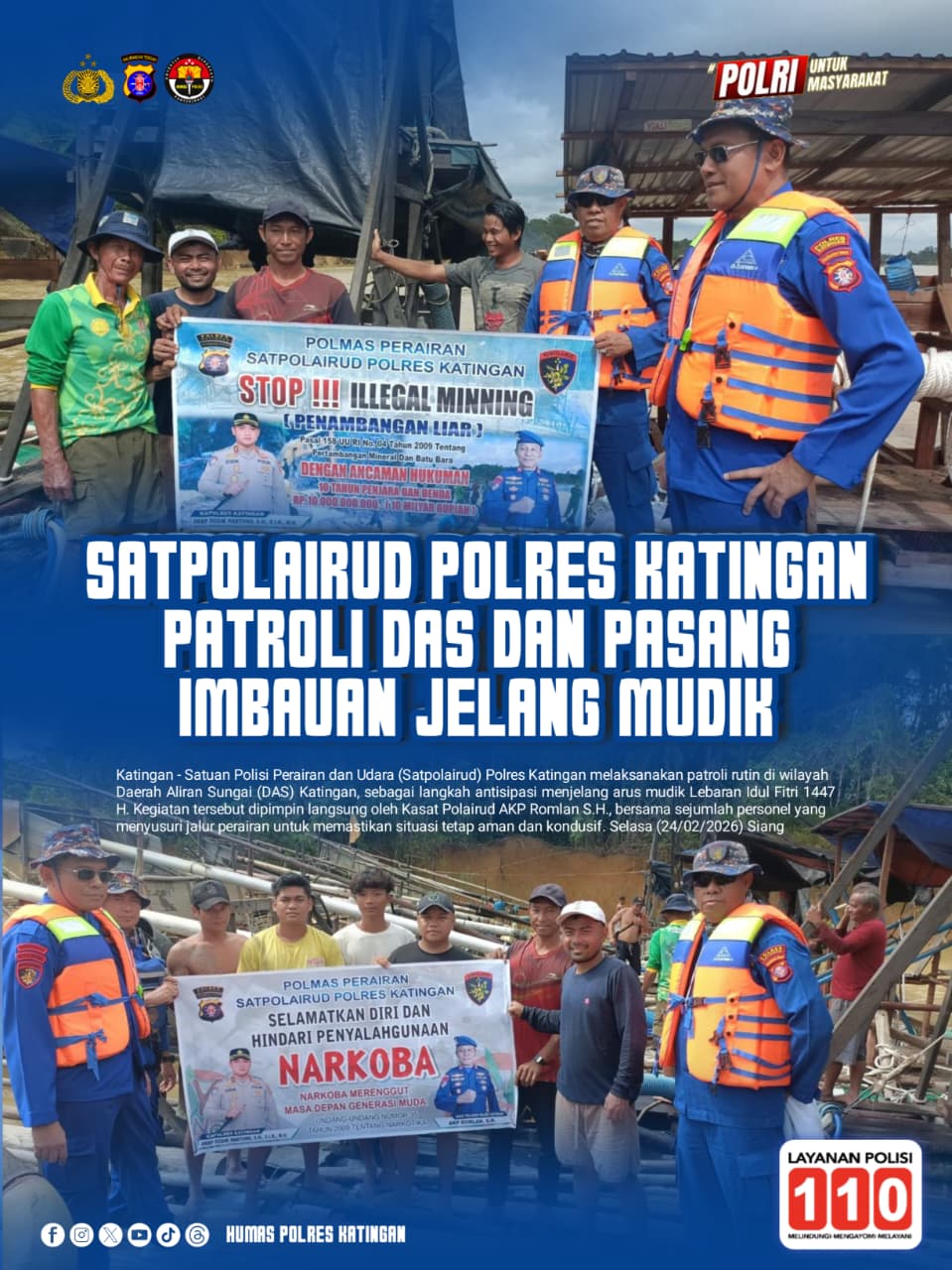 Satpolairud Polres Katingan Patroli DAS dan Pasang Imbauan Jelang Mudik