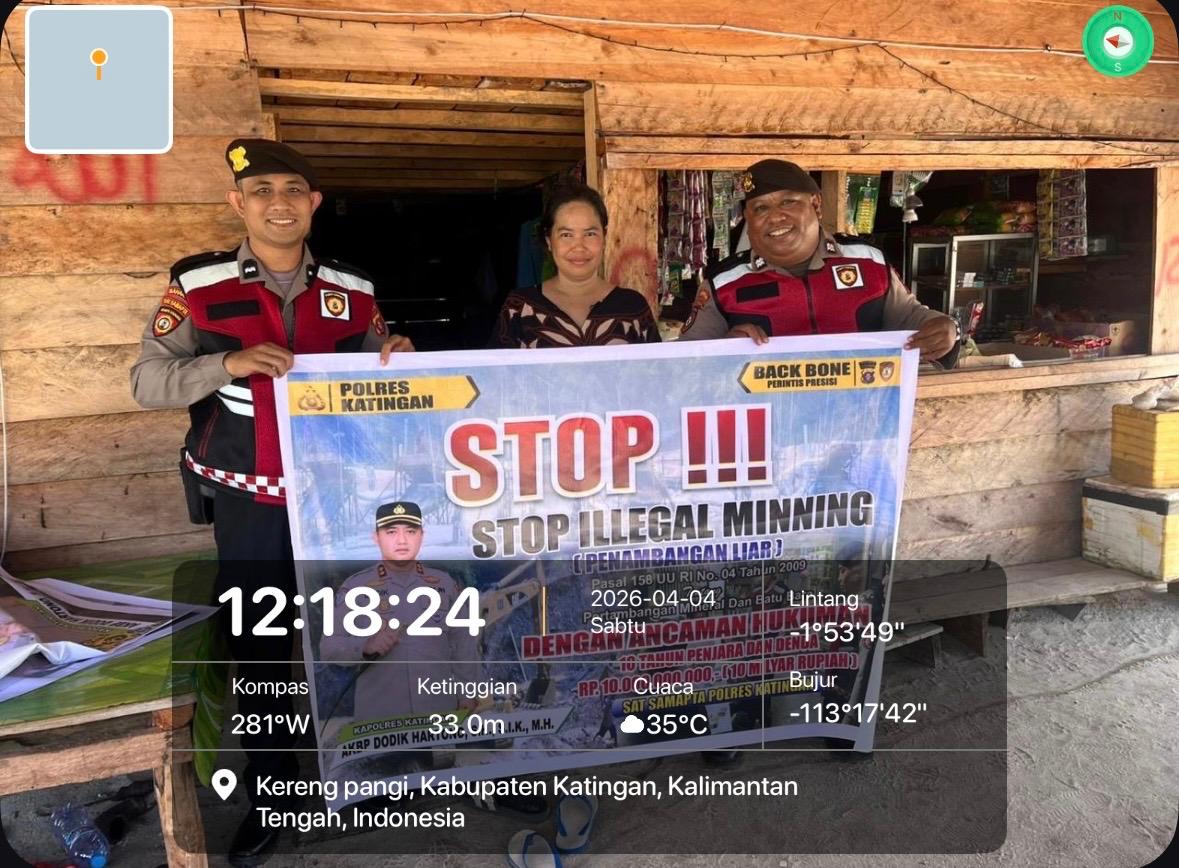 Personel Samapta Polres Katingan Sosialisasikan Larangan Ilegal Mining kepada Masyarakat.