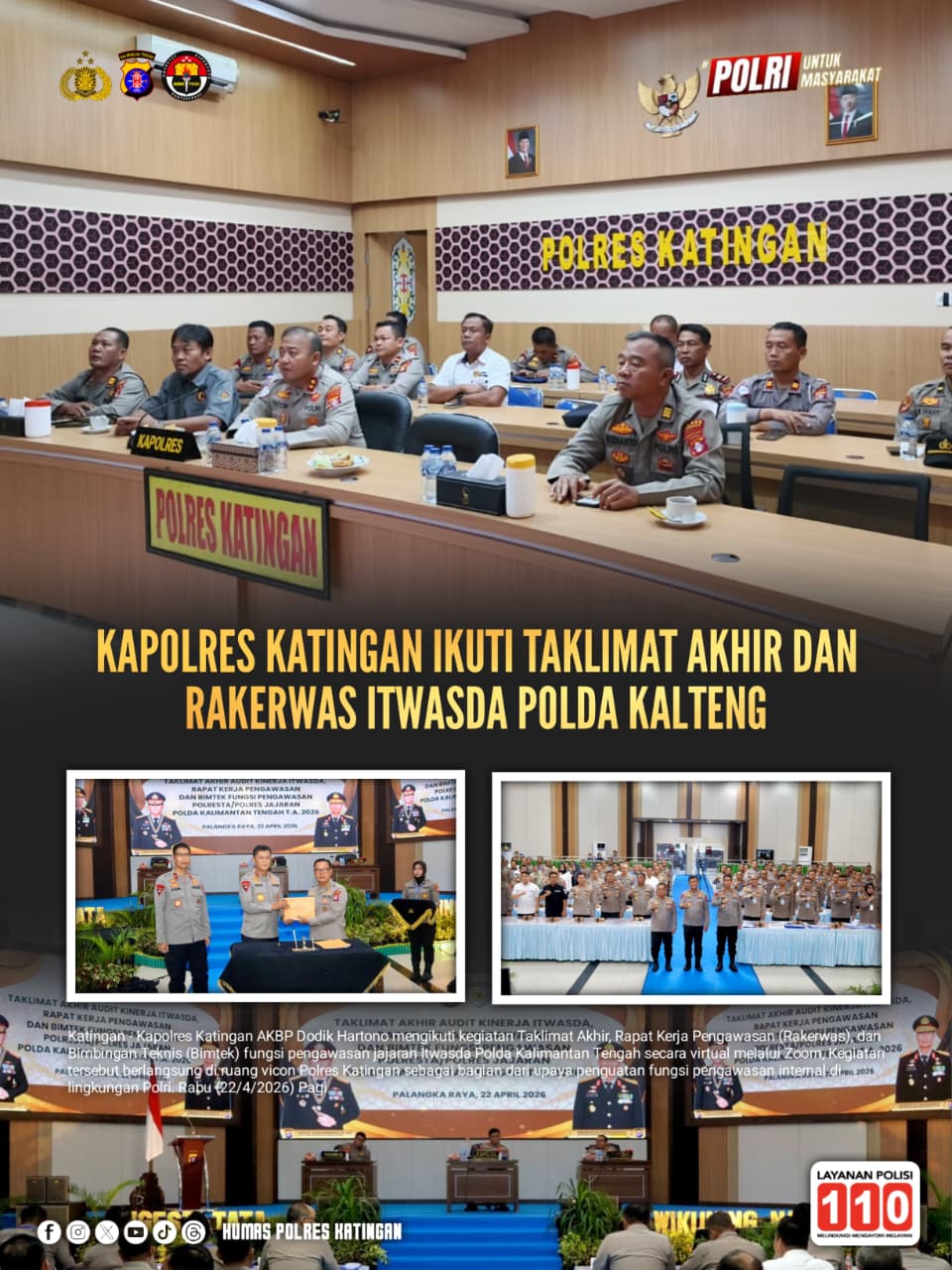 Kapolres Katingan Ikuti Taklimat Akhir dan Rakerwas Itwasda Polda Kalteng
