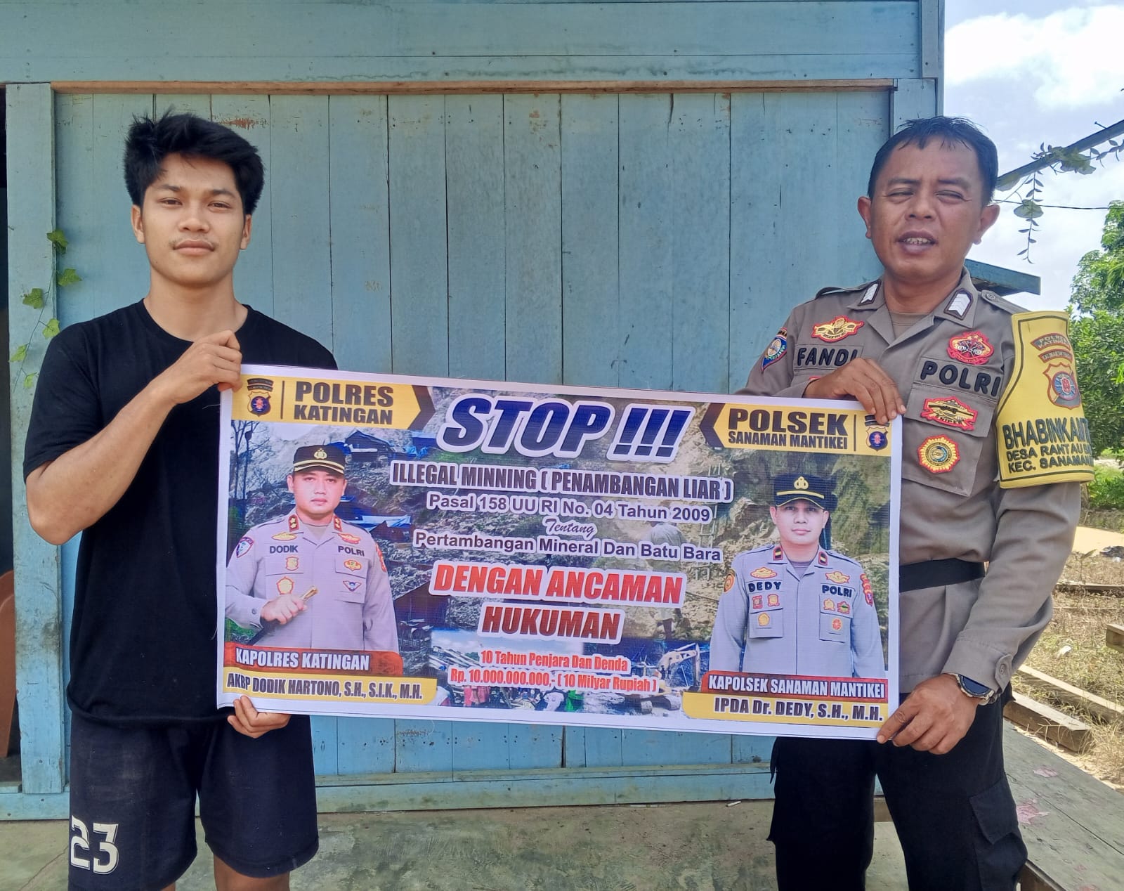 Bhabinkamtibmas Desa Rantau Bangkiang Sosialisasi tentang larangan Ilegal Mining.