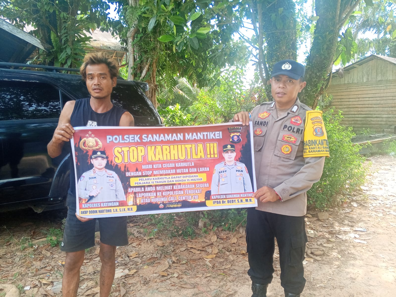 Bhabinkamtibmas Desa Rantau Bangkiang Sosialisasi imbauan tentang Karhutla