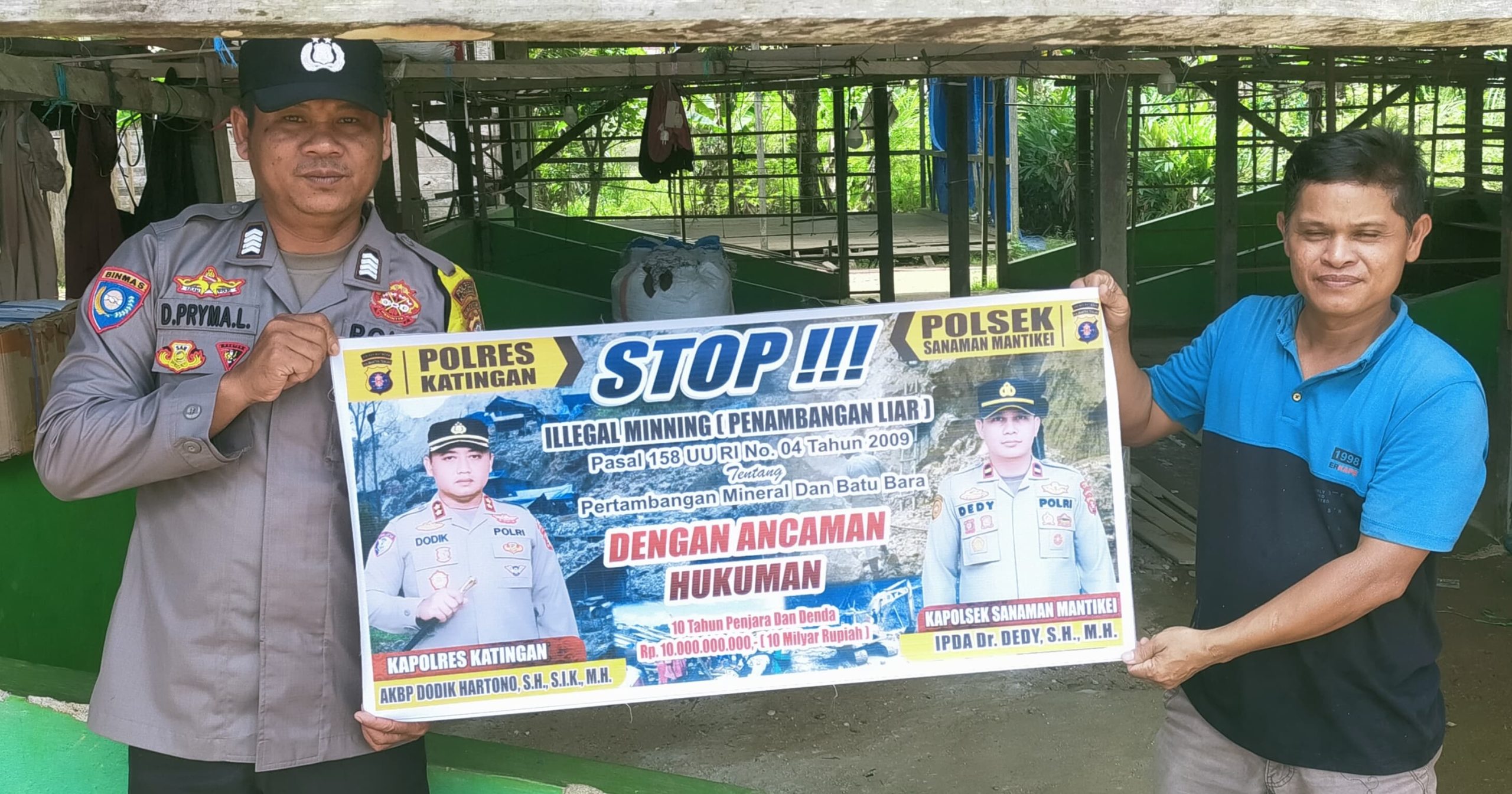 Bhabinkamtibmas Desa Tumbang Labehu Sosialisasi tentang larangan Illegal Mining.
