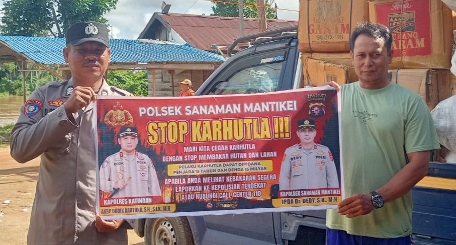 Bhabinkamtibmas Desa Tumbang Labehu Sosialisasi imbauan tentang Karhutla