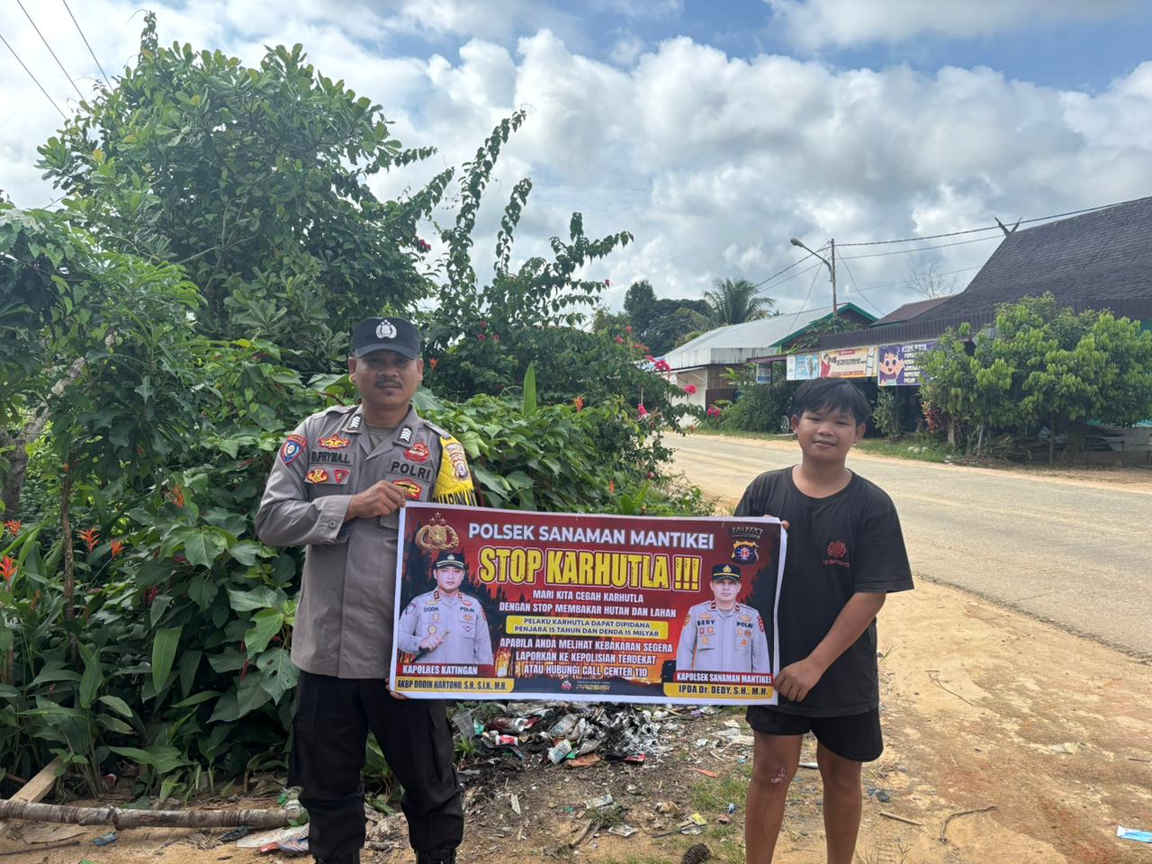 Bhabinkamtibmas Desa Tumbang Labehu Sosialisasi imbauan tentang Karhutla