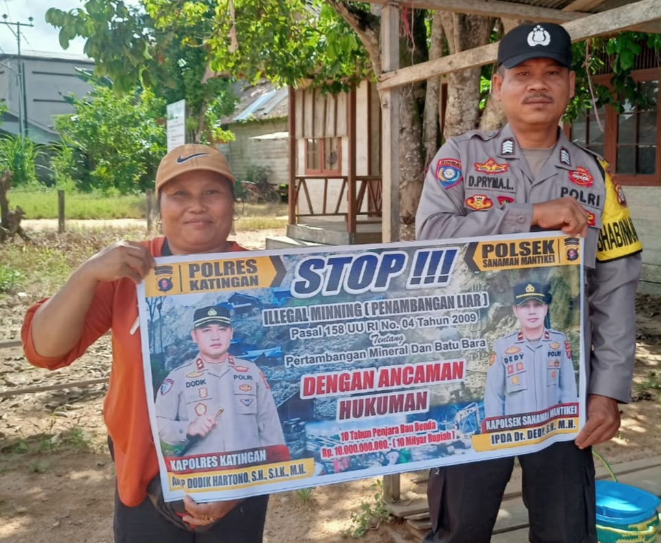 Bhabinkamtibmas Desa Tumbang Labehu Sosialisasi tentang larangan Ilegal Minning.