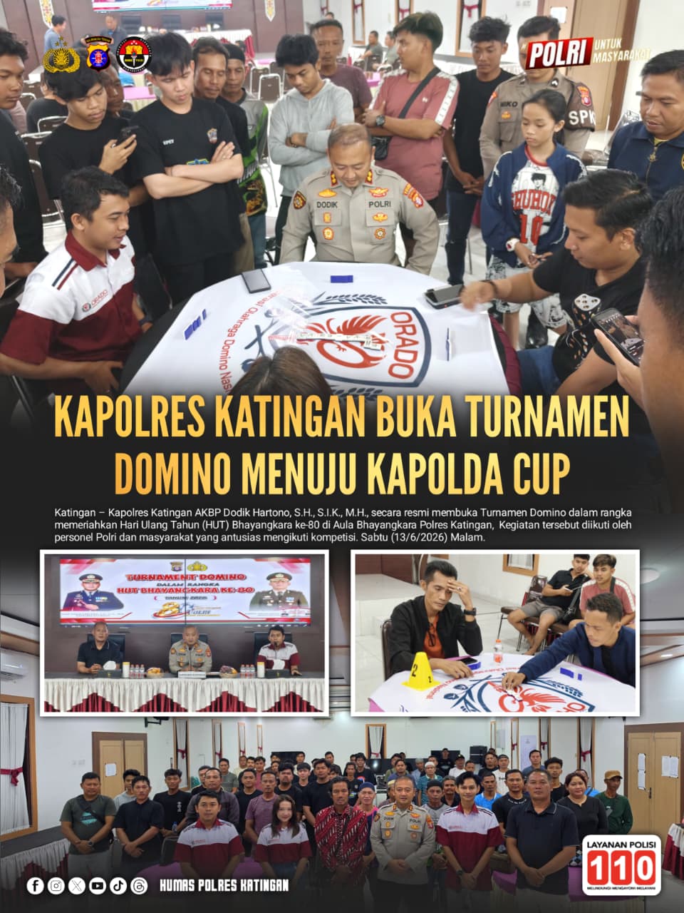 Kapolres Katingan Buka Turnamen Domino Menuju Kapolda Cup