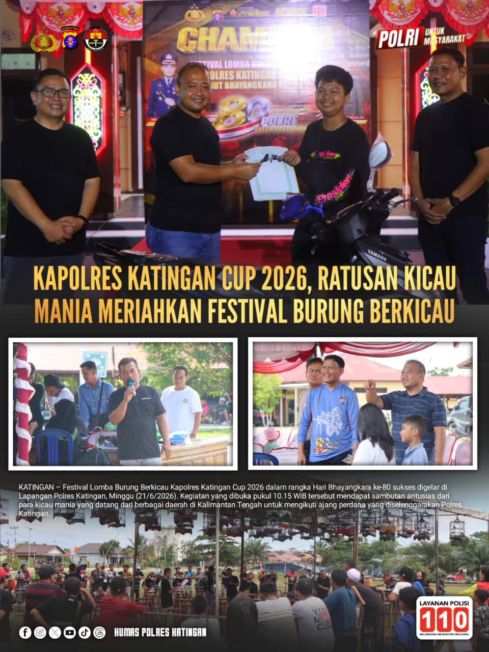 Kapolres Katingan Cup 2026, Ratusan Kicau Mania Meriahkan Festival Burung Berkicau