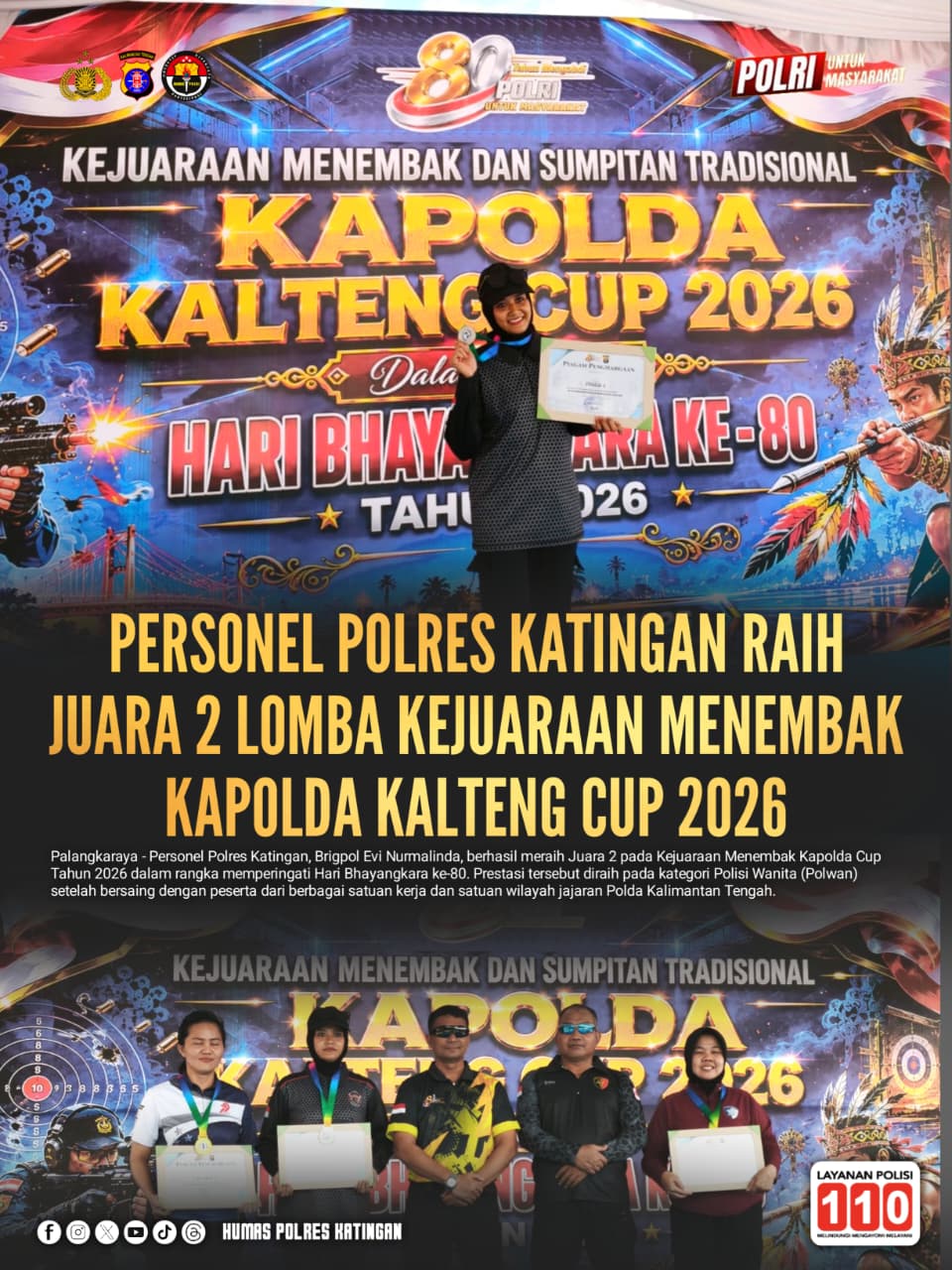 Personel Polres Katingan Raih Juara 2 Lomba Menembak Kapolda Cup